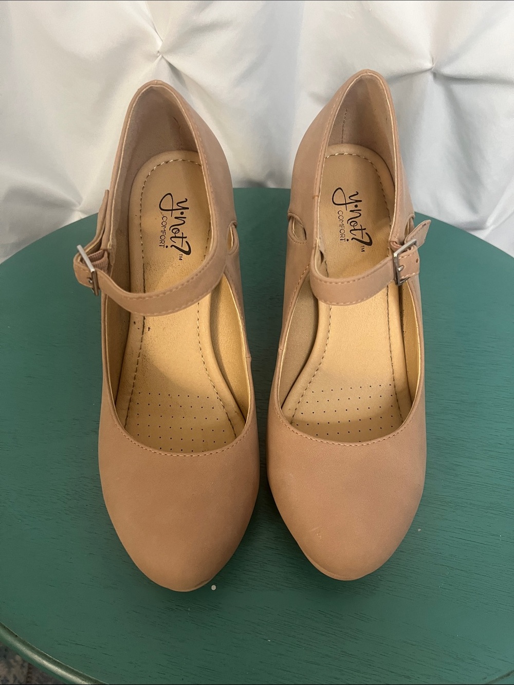 Suede like Taupe Mary Jane Wedge with Buckle Strap